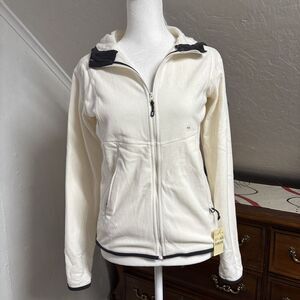 Eddie Bauer Ribbed Hoodie Womens Zip  Ivory Sweater Sz‎ XS Pockets NWT